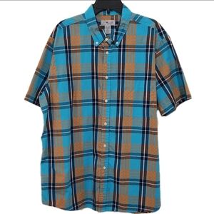 Sun River Mens Mens XXL Blue Orange Plaid Button Up Short Sleeve Shirt
